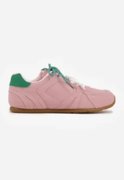Różowe Sneakersy Ozdobione Przeszyciami i Podwójnym Sznurowaniem Telisaria
