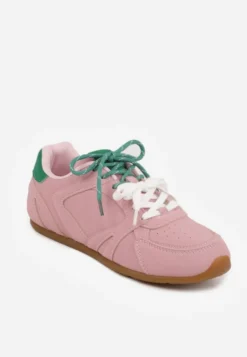 Różowe Sneakersy Ozdobione Przeszyciami i Podwójnym Sznurowaniem Telisaria