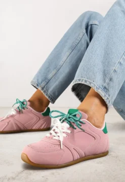 Różowe Sneakersy Ozdobione Przeszyciami i Podwójnym Sznurowaniem Telisaria