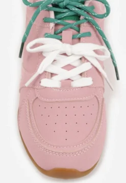 Różowe Sneakersy Ozdobione Przeszyciami i Podwójnym Sznurowaniem Telisaria