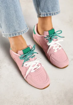 Różowe Sneakersy Ozdobione Przeszyciami i Podwójnym Sznurowaniem Telisaria