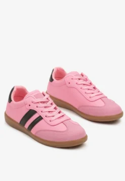 Różowe Sneakersy Sportowe Tenisówki z Modnymi Przeszyciami i Paskami Zarelna
