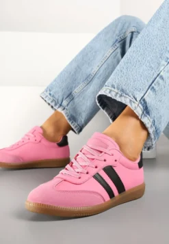 Różowe Sneakersy Sportowe Tenisówki z Modnymi Przeszyciami i Paskami Zarelna