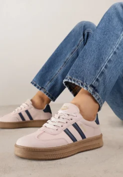 Różowe Sneakersy Sportowe z Ozdobnymi Paskami i Przeszyciami Wenilan
