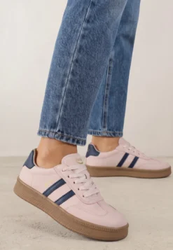 Różowe Sneakersy Sportowe z Ozdobnymi Paskami i Przeszyciami Wenilan