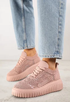 Różowe Sneakersy Vices na Platformie z Ażurową Cholewką Lumerise