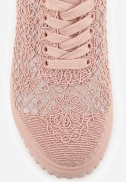 Różowe Sneakersy Vices na Platformie z Ażurową Cholewką Lumerise