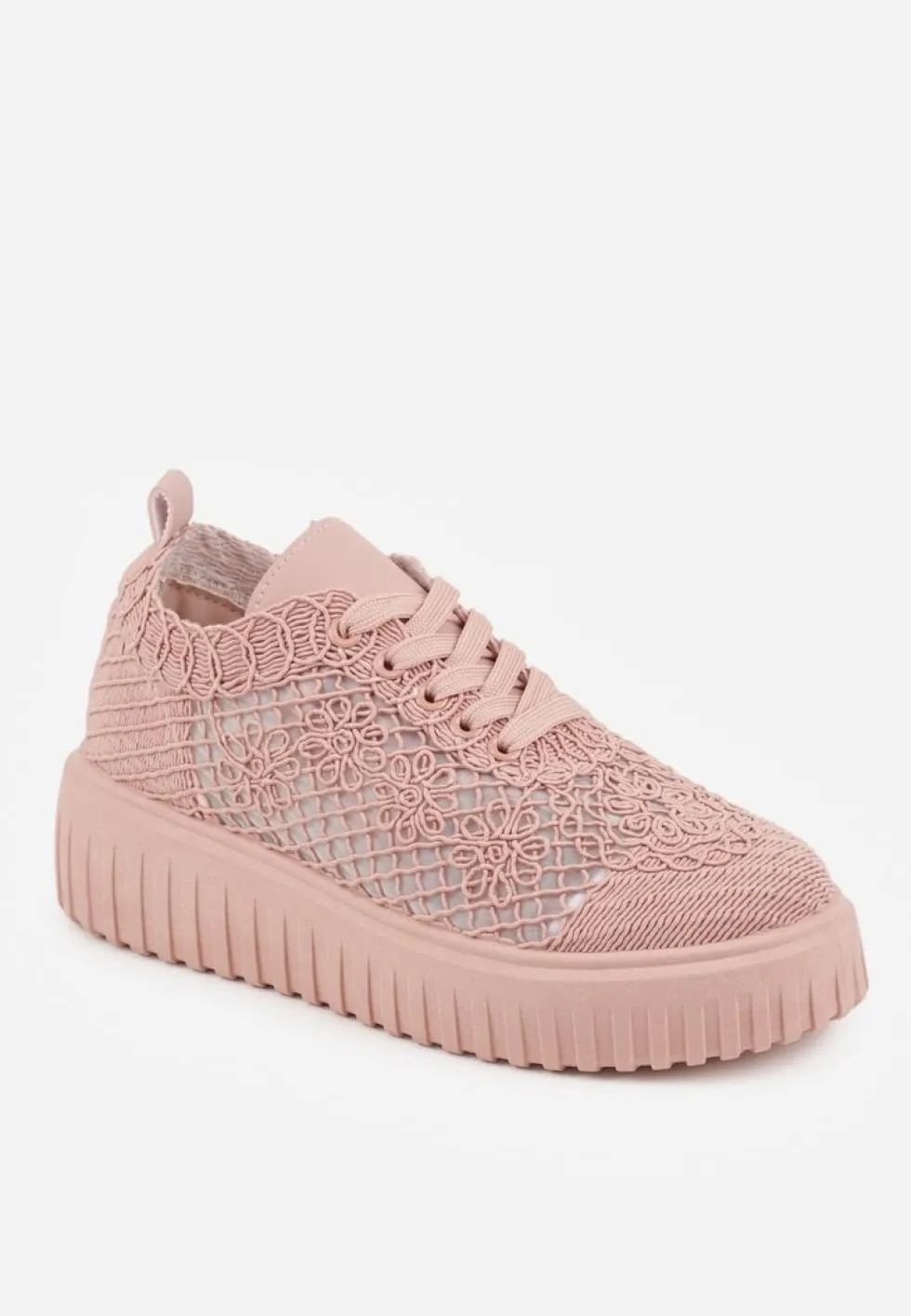 Różowe Sneakersy Vices na Platformie z Ażurową Cholewką Lumerise