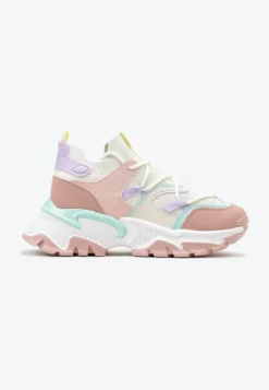 Różowe Sneakersy w Skarpetkowym Stylu z Elastycznym Wiązaniem i Tłoczoną Podeszwą Ielene