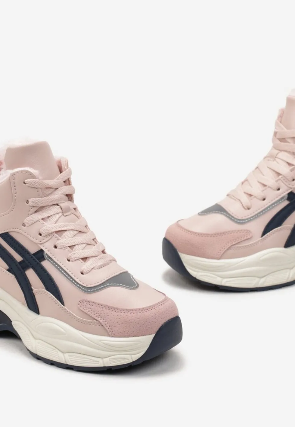 Różowe Sneakersy za Kostkę na Grubej Podeszwie Luntris
