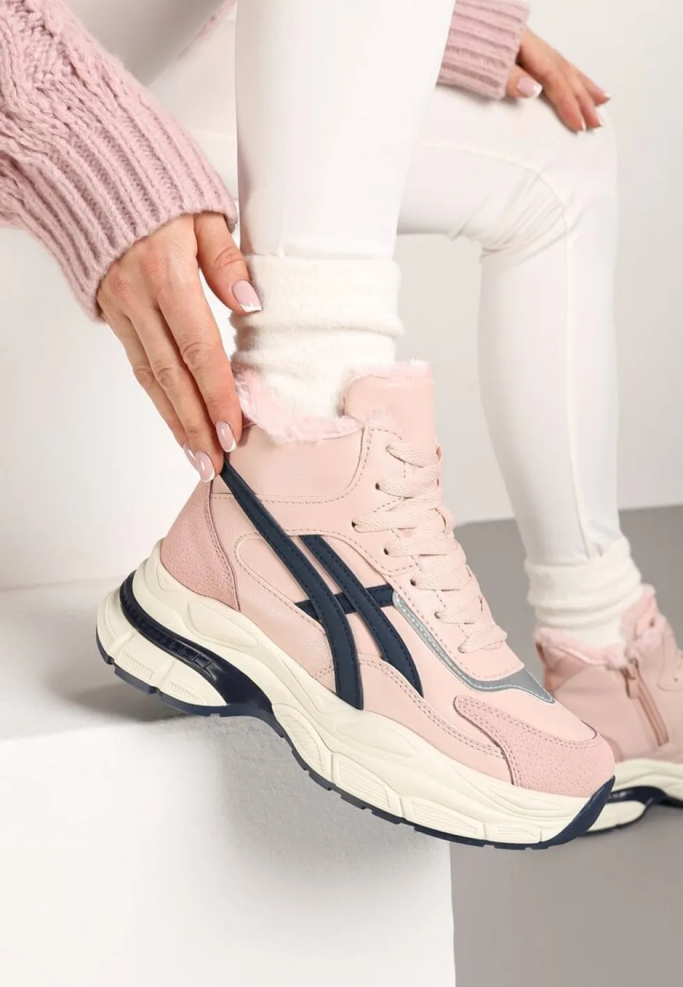 Różowe Sneakersy za Kostkę na Grubej Podeszwie Luntris