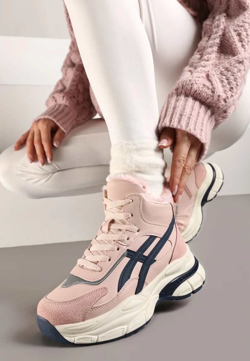Różowe Sneakersy za Kostkę na Grubej Podeszwie Luntris