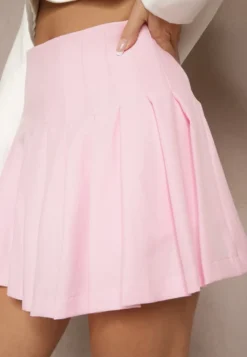 Różowe Spódnico-Spodenki High Waist z Plisami w Stylu Tennis Skirt Ninaris
