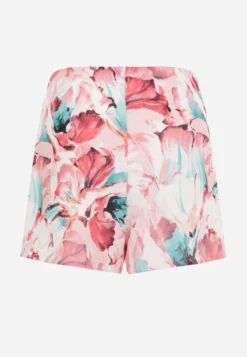 Różowe Spódnico-Szorty High Waist w Kwiaty Delliena