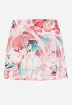 Różowe Spódnico-Szorty High Waist w Kwiaty Delliena