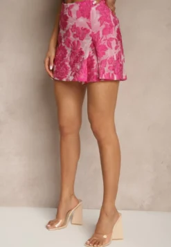 Różowe Spódnico-Szorty High Waist w Kwiatowy Wzór Rediline