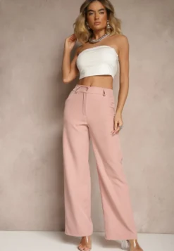 Różowe Spodnie Garniturowe High Waist Viviorea
