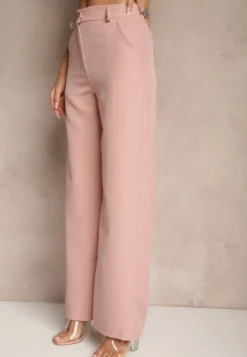 Różowe Spodnie Garniturowe High Waist Viviorea