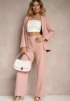 Różowe Spodnie Garniturowe High Waist Viviorea