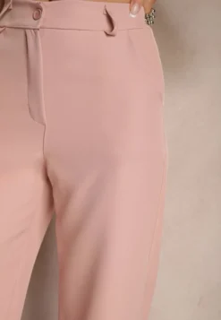 Różowe Spodnie Garniturowe High Waist Viviorea
