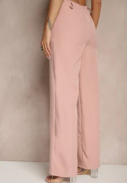 Różowe Spodnie Garniturowe High Waist Viviorea