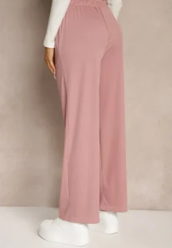 Różowe Spodnie High Waist o Fasonie Paper Bag z Gumką w Talii Lunalitia