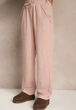 Różowe Spodnie High Waist z Gumką i Troczkami w Pasie Rallena