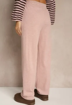 Różowe Spodnie High Waist z Gumką i Troczkami w Pasie Rallena