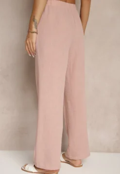 Różowe Spodnie High Waist z Szeroką Nogawką i Gumką w Pasie Mirarena