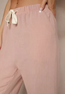 Różowe Spodnie High Waist z Szeroką Nogawką i Gumką w Pasie Mirarena