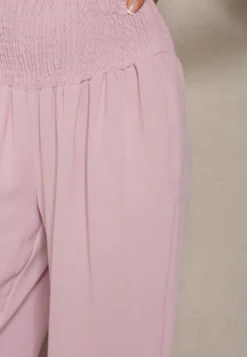 Różowe Spodnie Kuloty High Waist z Gumką w Talii Lipadre