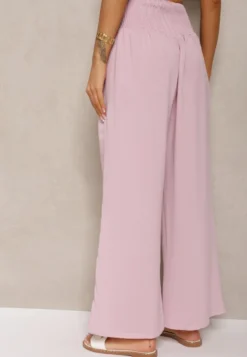Różowe Spodnie Kuloty High Waist z Gumką w Talii Lipadre
