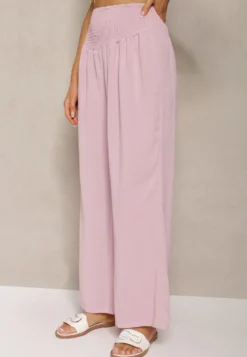 Różowe Spodnie Kuloty High Waist z Gumką w Talii Lipadre