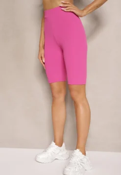 Różowe Sportowe Szorty Kolarki Prążkowane High Waist Steiama