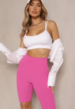 Różowe Sportowe Szorty Kolarki Prążkowane High Waist Steiama