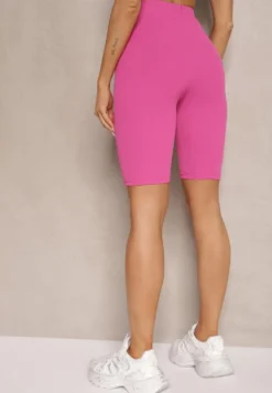 Różowe Sportowe Szorty Kolarki Prążkowane High Waist Steiama