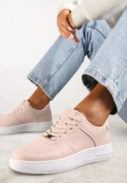 Różowe Sznurowane Sneakersy Ozdobione Perforacją Ellemisa