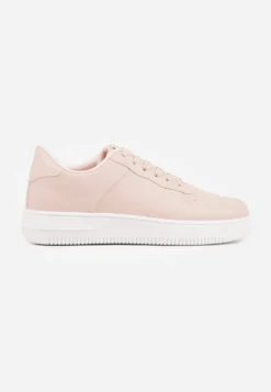 Różowe Sznurowane Sneakersy Ozdobione Perforacją Ellemisa