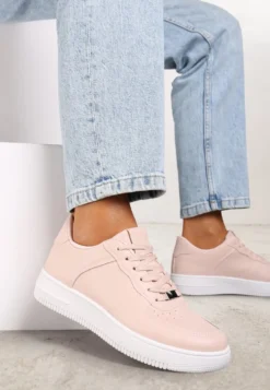 Różowe Sznurowane Sneakersy Ozdobione Perforacją Ellemisa