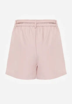 Różowe Szorty High Waist w Eleganckim Stylu z Cienkim Paskiem ze Sprzączką Rissarie