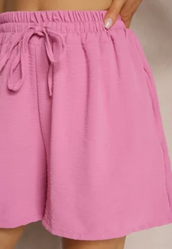 Różowe Szorty o Luźnym Kroju High Waist z Gumką w Talii Vimallora