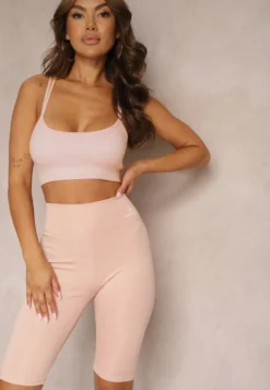 Różowe Szorty w Stylu Kolarek High Waist Wykończone Gumką w Pasie Elenea