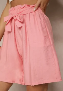 Różowe Szorty z Wiskozy High Waist Ozdobione Paskiem Lumilirae