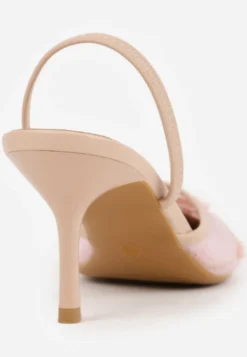 Różowe Szpilki VICES Slingback z Noskami w Szpic Ozdobionymi Haftem i Koralikami Laraidina