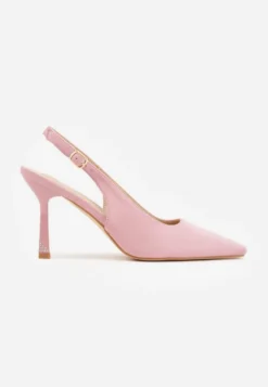 Różowe Szpilki VICES Slingback Ozdobione Cyrkoniami na Obcasie Laodele