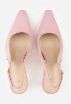 Różowe Szpilki VICES Slingback Ozdobione Cyrkoniami na Obcasie Laodele