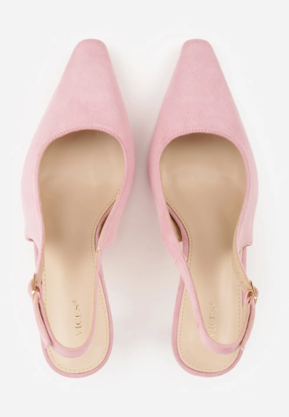 Różowe Szpilki VICES Slingback Ozdobione Cyrkoniami na Obcasie Laodele
