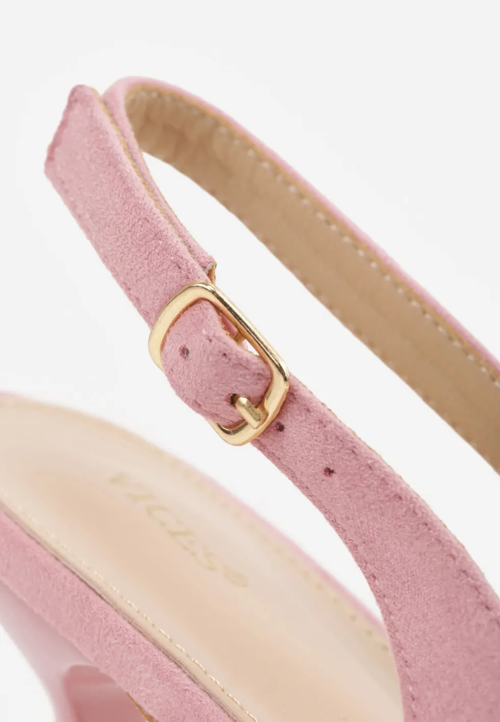 Różowe Szpilki VICES Slingback Ozdobione Cyrkoniami na Obcasie Laodele