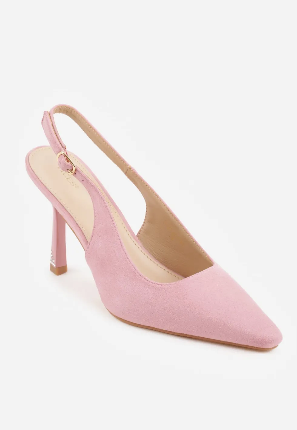 Różowe Szpilki VICES Slingback Ozdobione Cyrkoniami na Obcasie Laodele