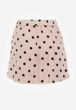 Różowe Wiskozowe Spódnico-Spodenki w Kropki w Stylu Retro z Wiązaniem w Talii Deneia